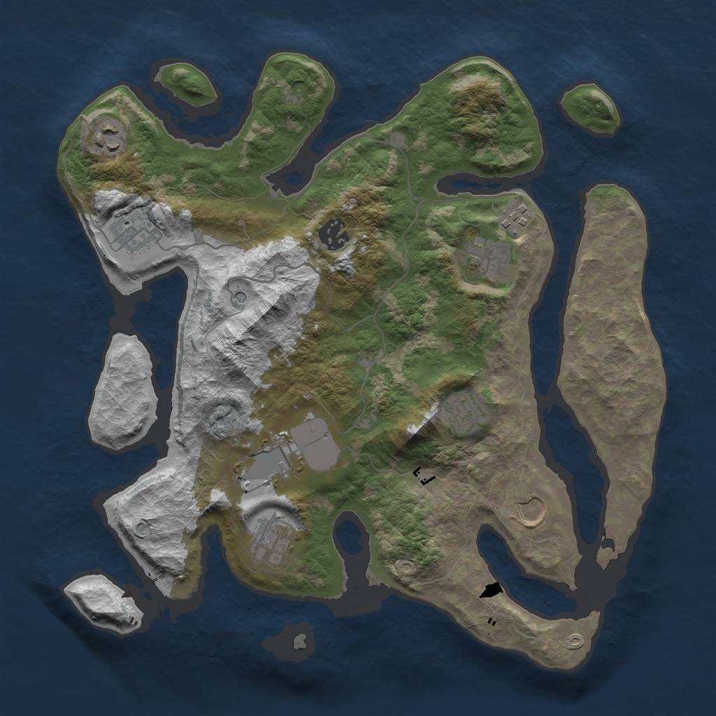 Rust Map: Barren, Size: 3550, Seed: 495794, 12 Monuments