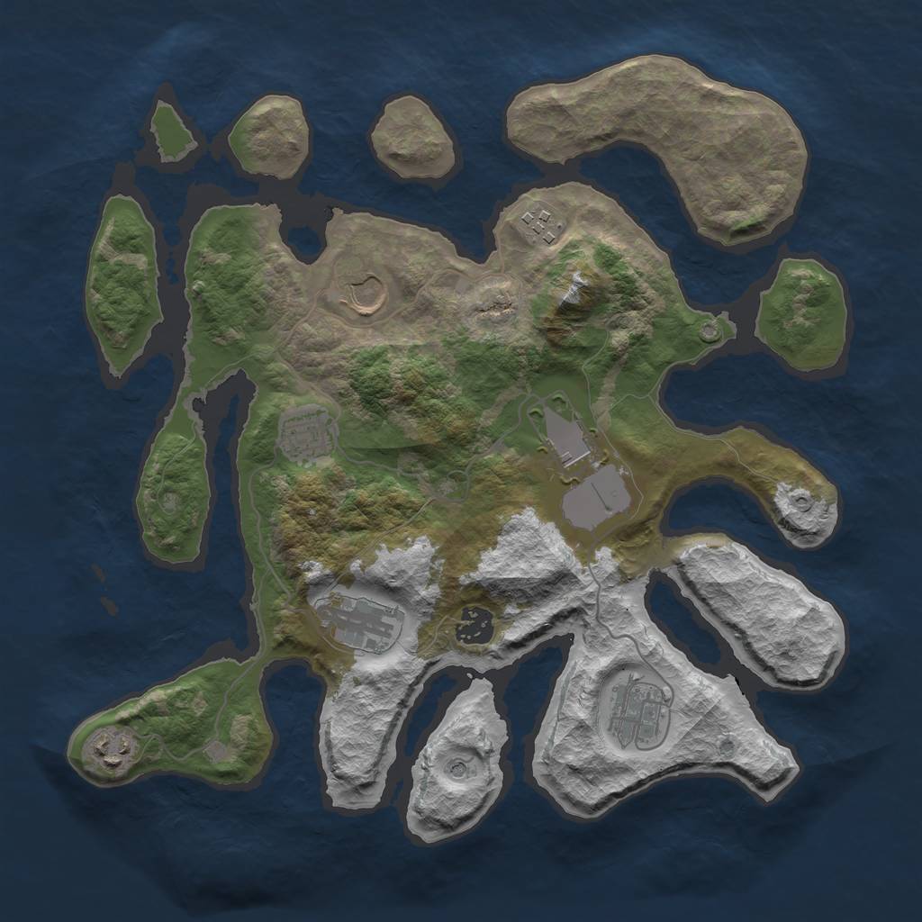 Rust Map: Barren, Size: 3550, Seed: 840022, 11 Monuments