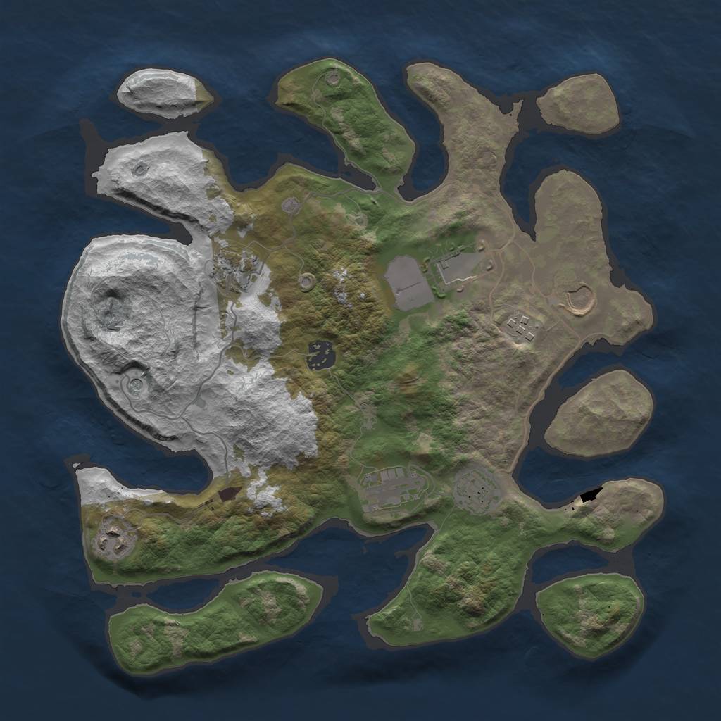 Rust Map: Barren, Size: 3550, Seed: 879682, 11 Monuments