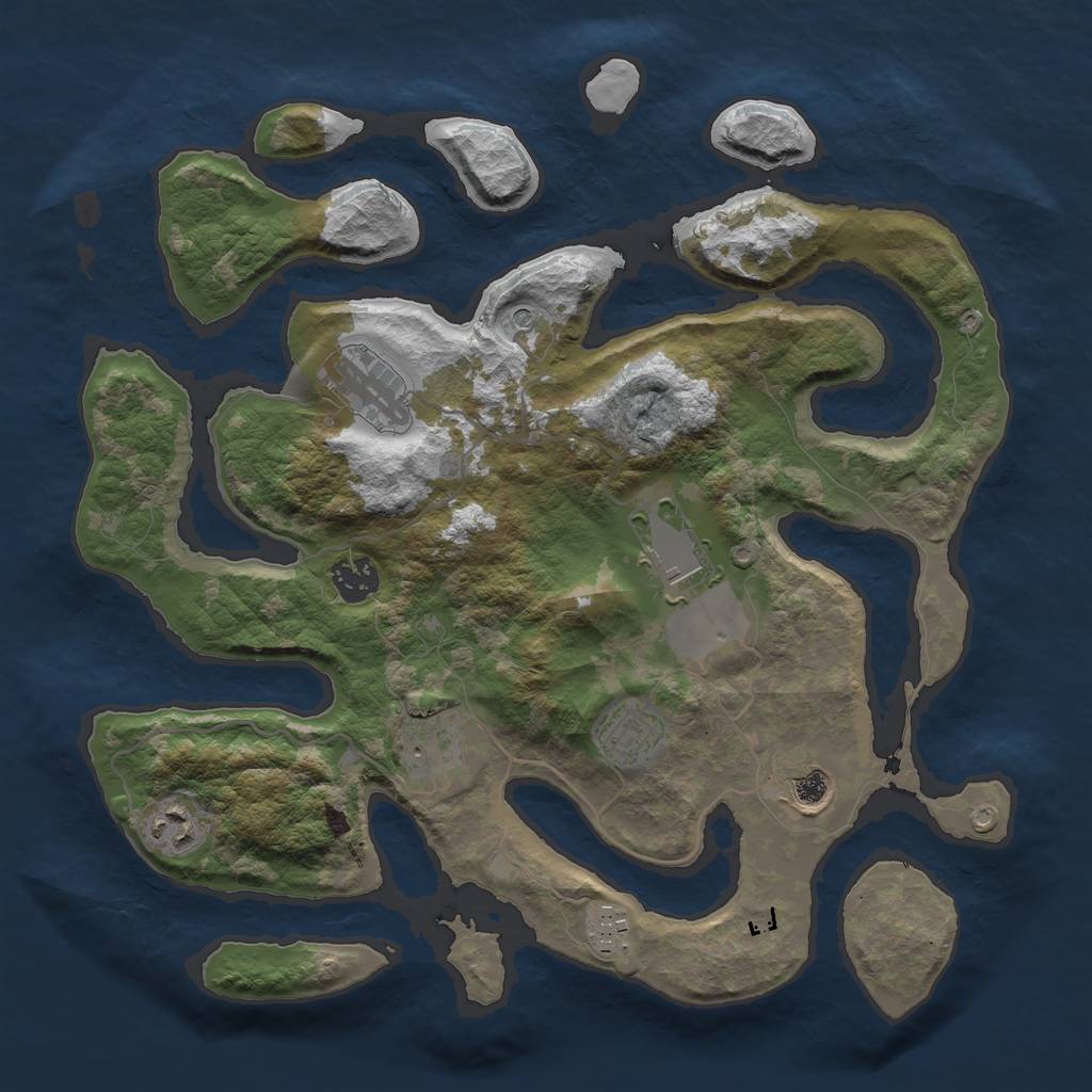 Rust Map: Barren, Size: 3550, Seed: 553225, 11 Monuments