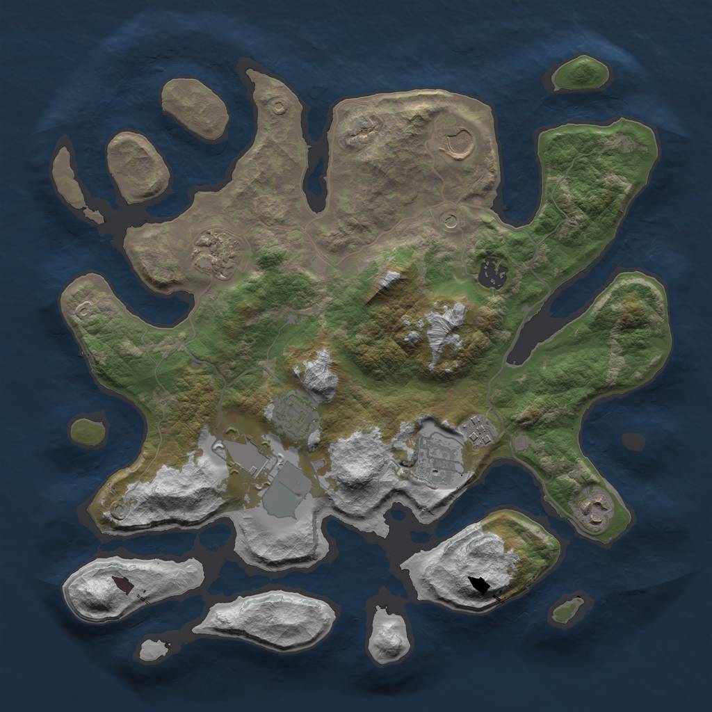 Rust Map: Barren, Size: 3550, Seed: 961766, 11 Monuments