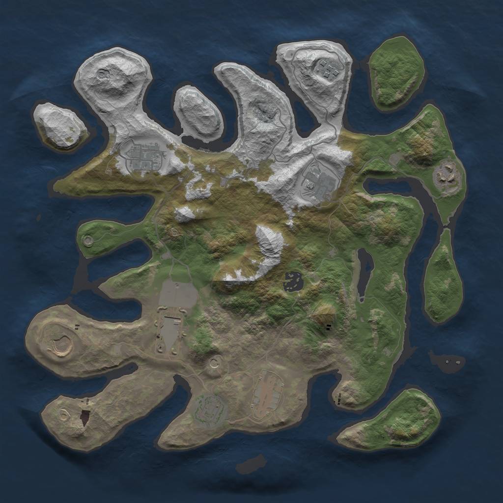 Rust Map: Barren, Size: 3550, Seed: 393127, 12 Monuments