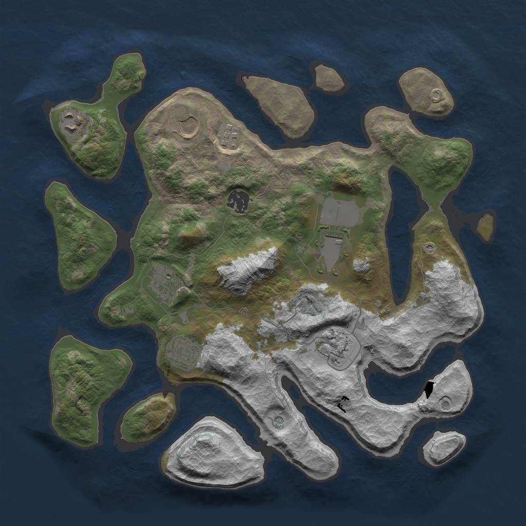 Rust Map: Barren, Size: 3550, Seed: 775931, 11 Monuments