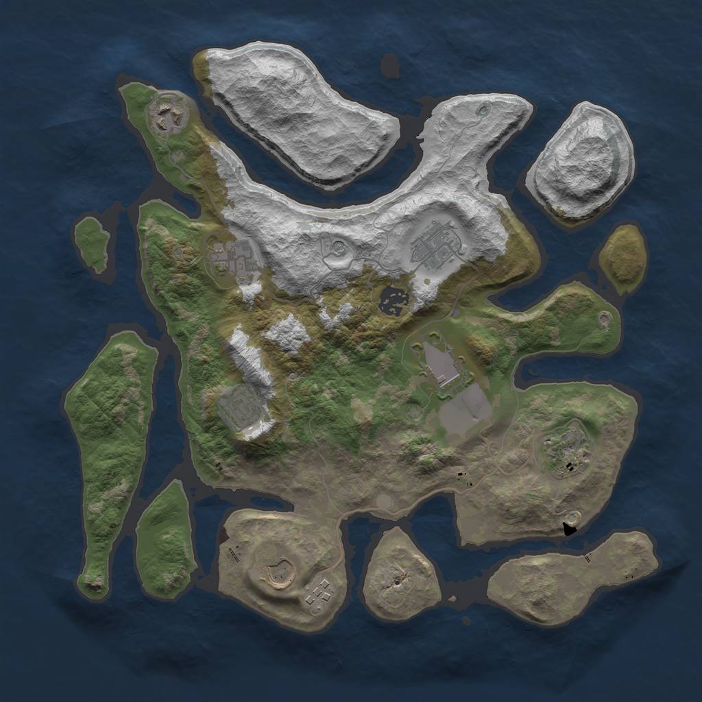 Rust Map: Barren, Size: 3550, Seed: 676352, 12 Monuments