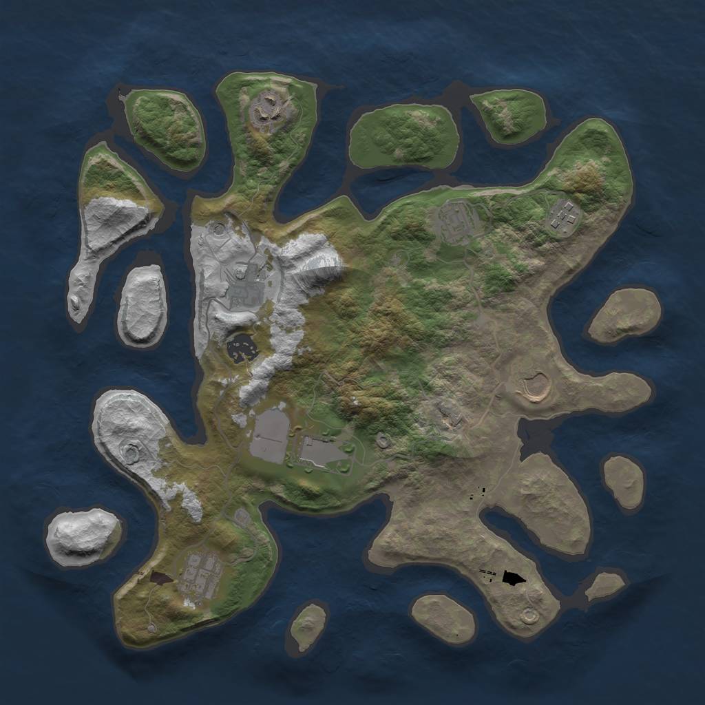 Rust Map: Barren, Size: 3550, Seed: 859046, 11 Monuments