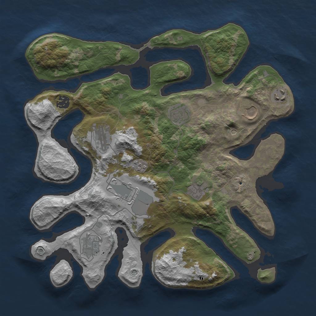 Rust Map: Barren, Size: 3550, Seed: 534001, 12 Monuments