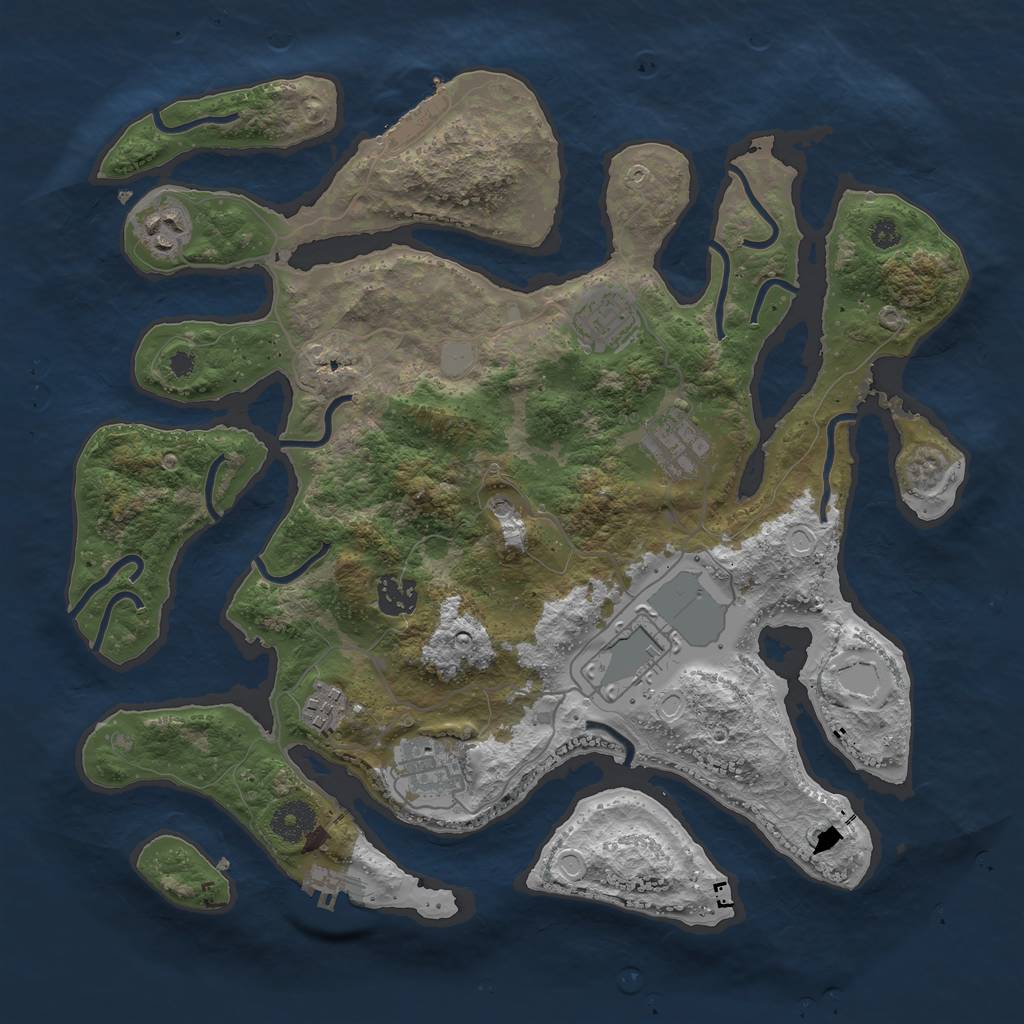 Rust Map: Procedural Map, Size: 3600, Seed: 1909367072, 15 Monuments