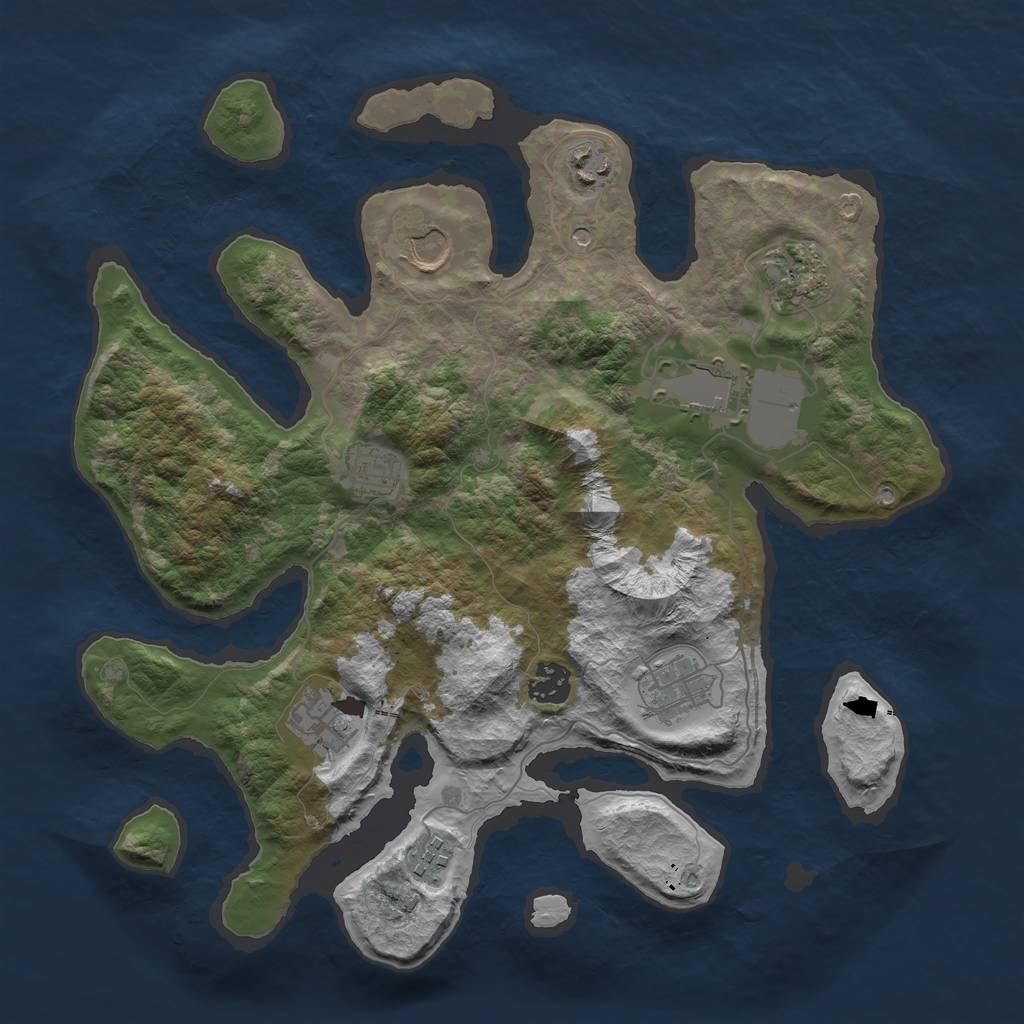 Rust Map: Barren, Size: 3550, Seed: 52734, 12 Monuments