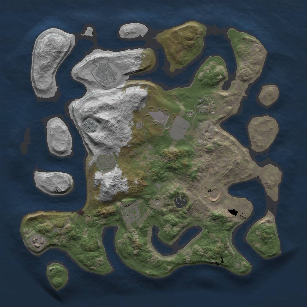 Rust Map: Barren, Size: 3550, Seed: 772331, 12 Monuments