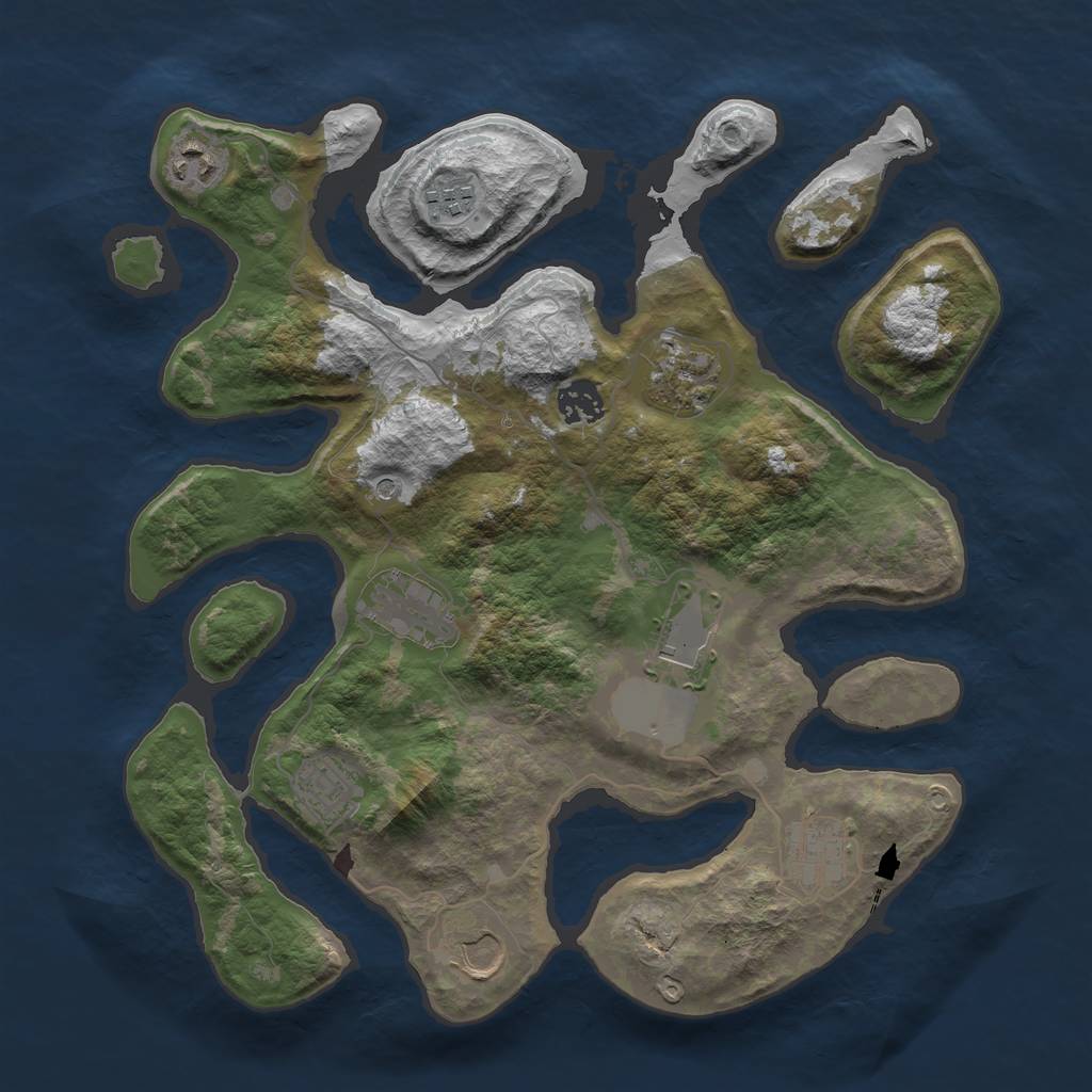 Rust Map: Barren, Size: 3550, Seed: 537338, 12 Monuments
