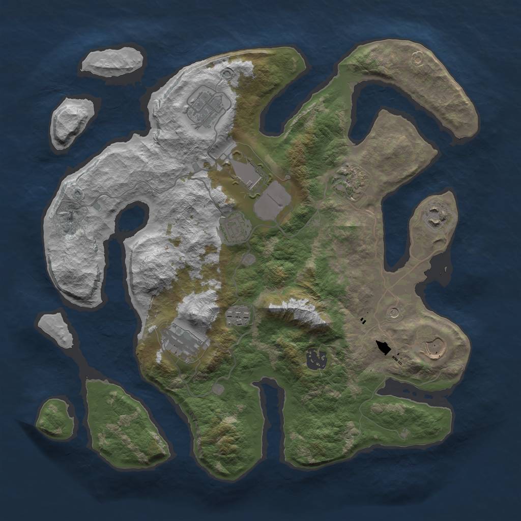 Rust Map: Barren, Size: 3550, Seed: 108595, 12 Monuments