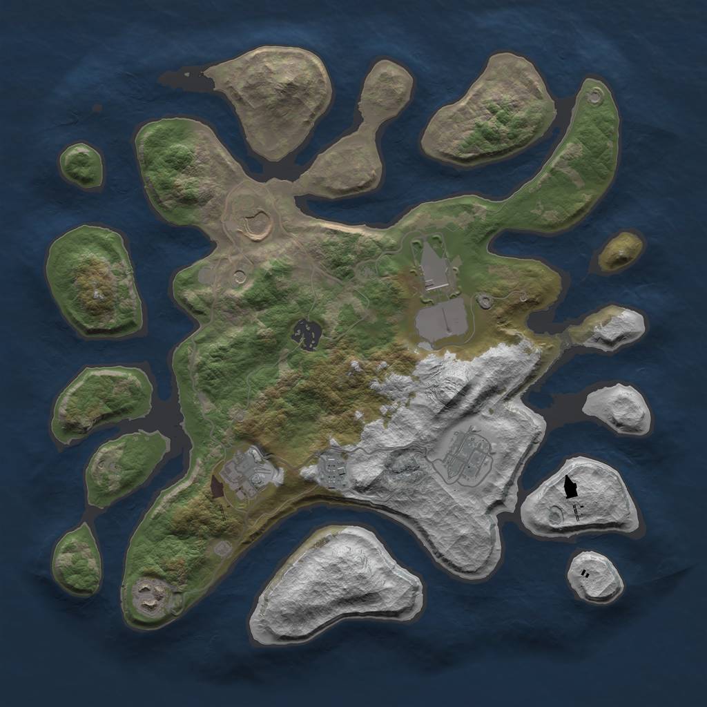 Rust Map: Barren, Size: 3550, Seed: 441154, 10 Monuments