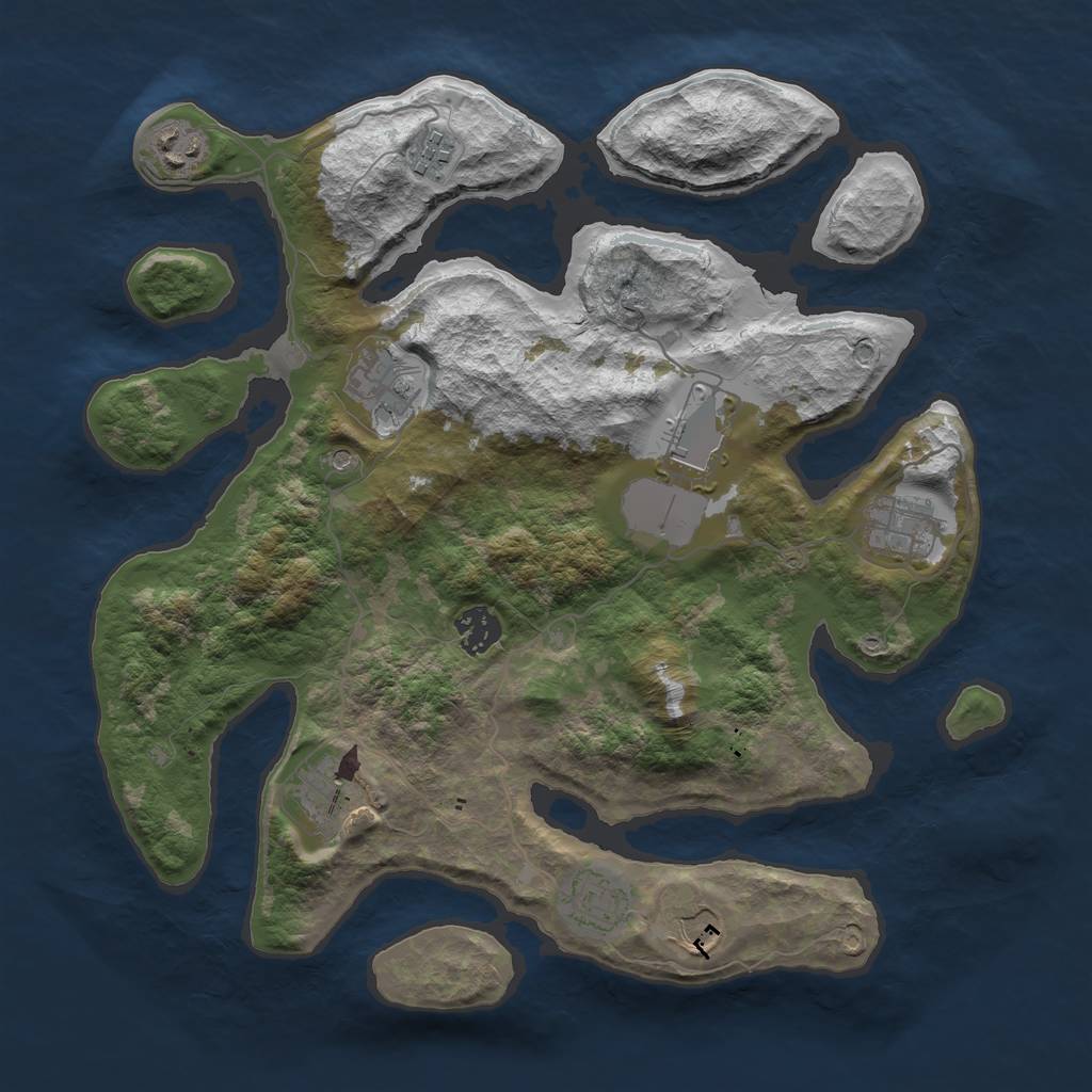 Rust Map: Barren, Size: 3550, Seed: 377656, 12 Monuments