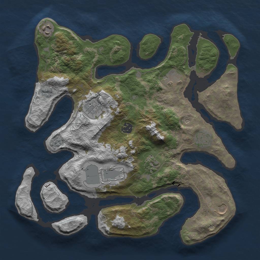 Rust Map: Barren, Size: 3550, Seed: 619445, 12 Monuments