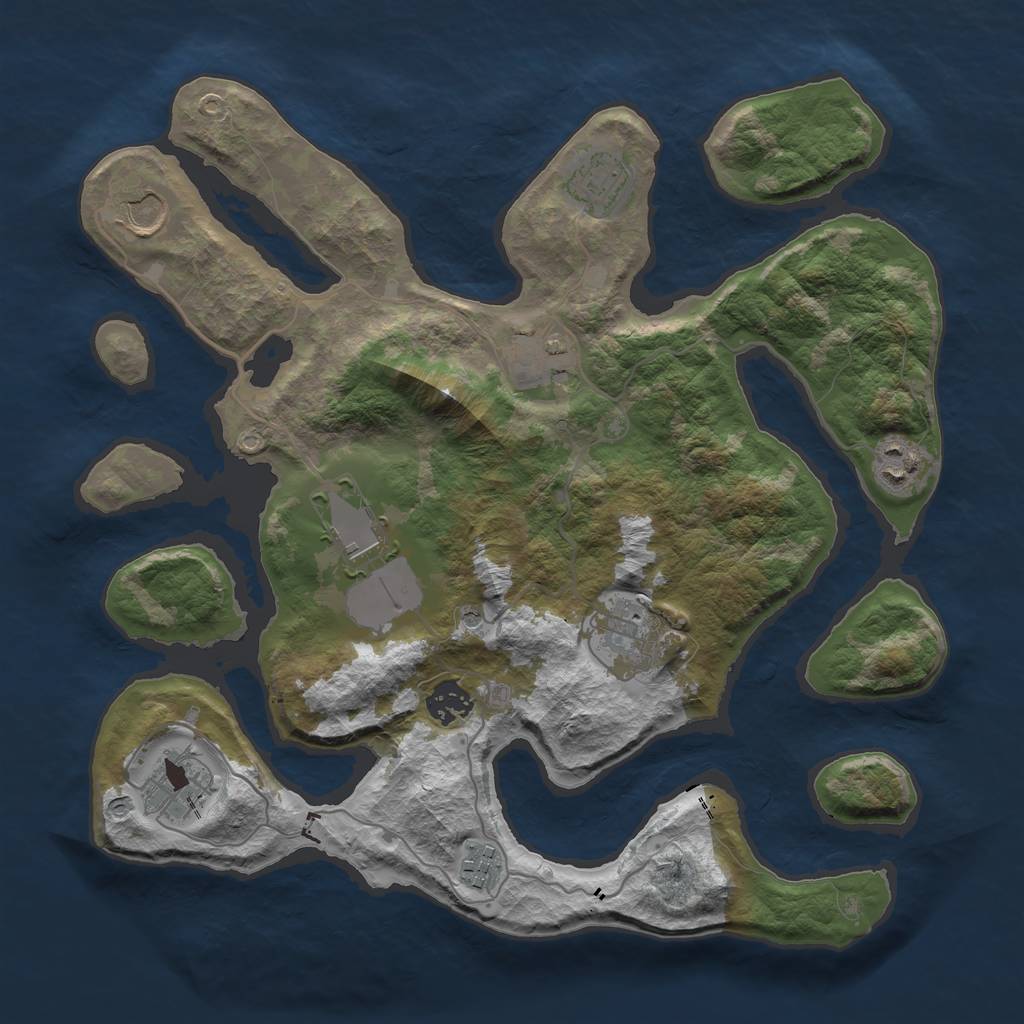 Rust Map: Barren, Size: 3550, Seed: 366759, 12 Monuments