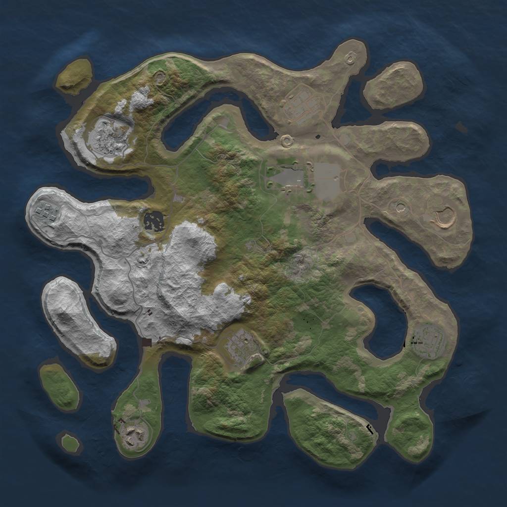 Rust Map: Barren, Size: 3550, Seed: 724037, 12 Monuments