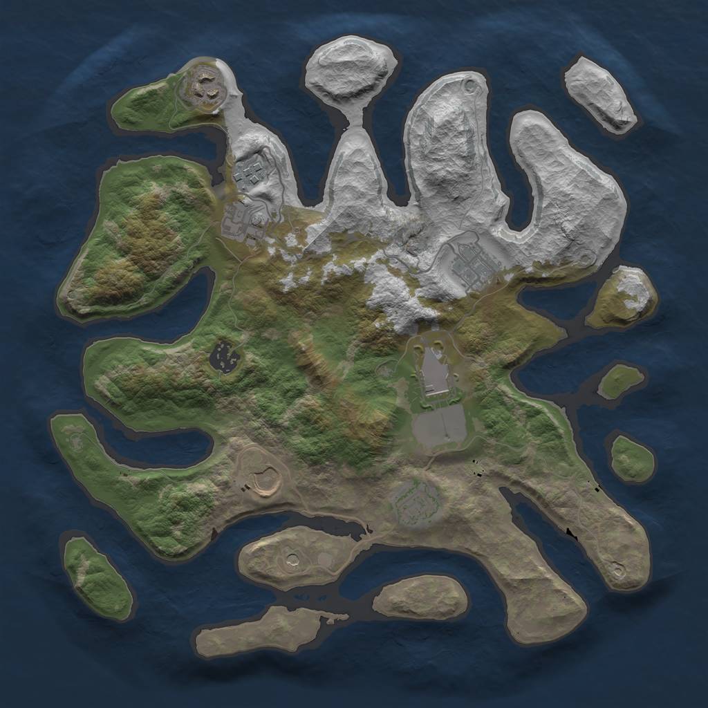 Rust Map: Barren, Size: 3550, Seed: 227182, 11 Monuments