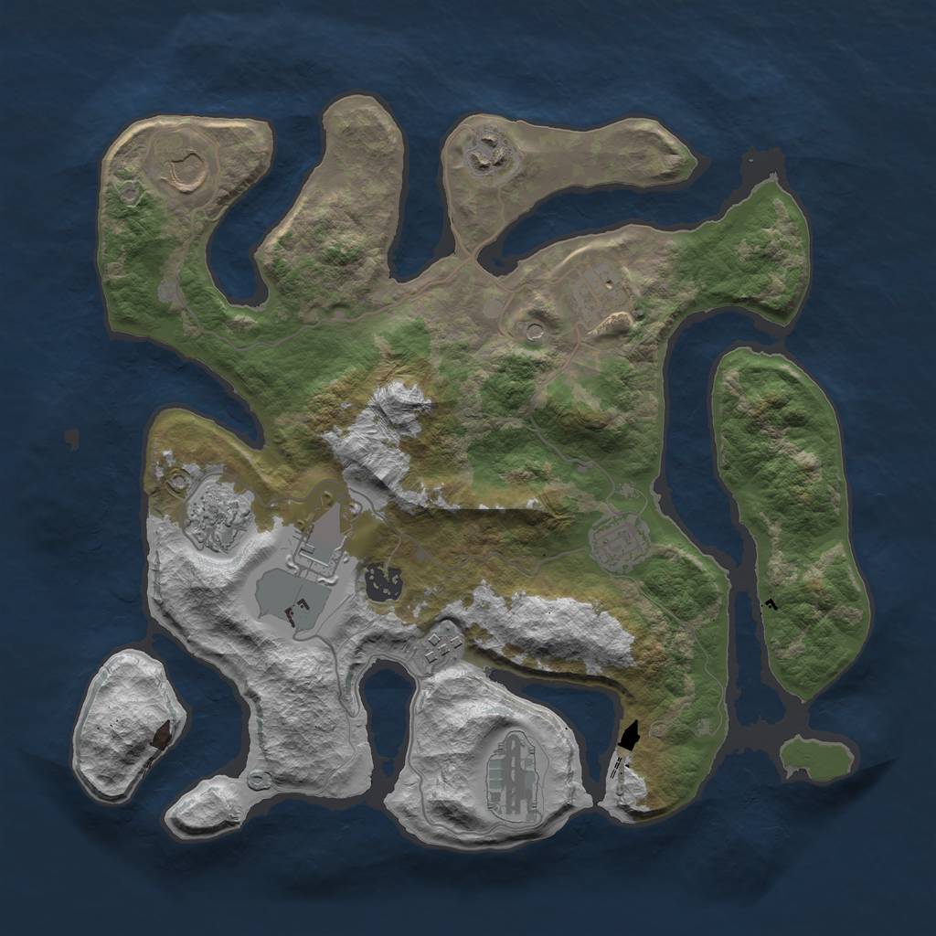 Rust Map: Barren, Size: 3550, Seed: 524656, 12 Monuments