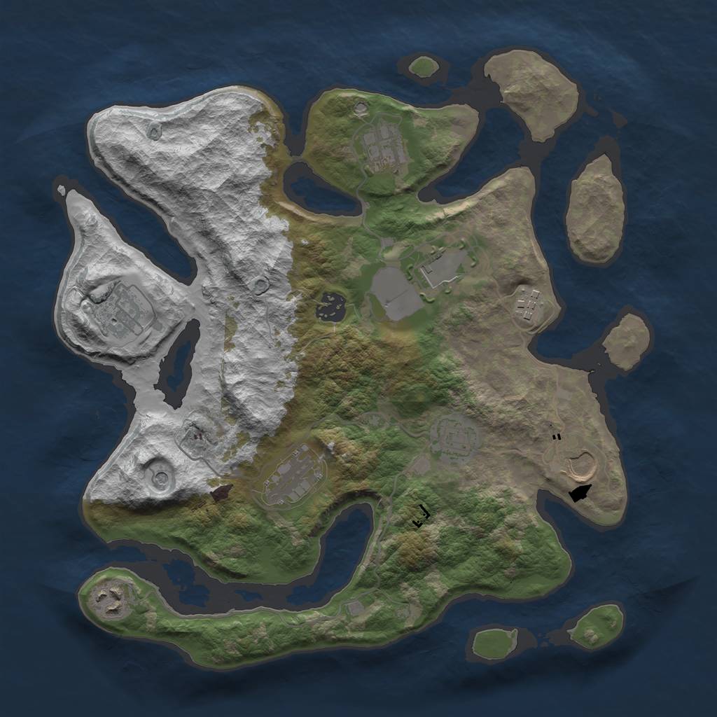 Rust Map: Barren, Size: 3500, Seed: 414605628, 12 Monuments