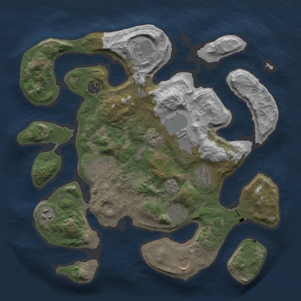 Rust Map: Barren, Size: 3550, Seed: 591147, 12 Monuments