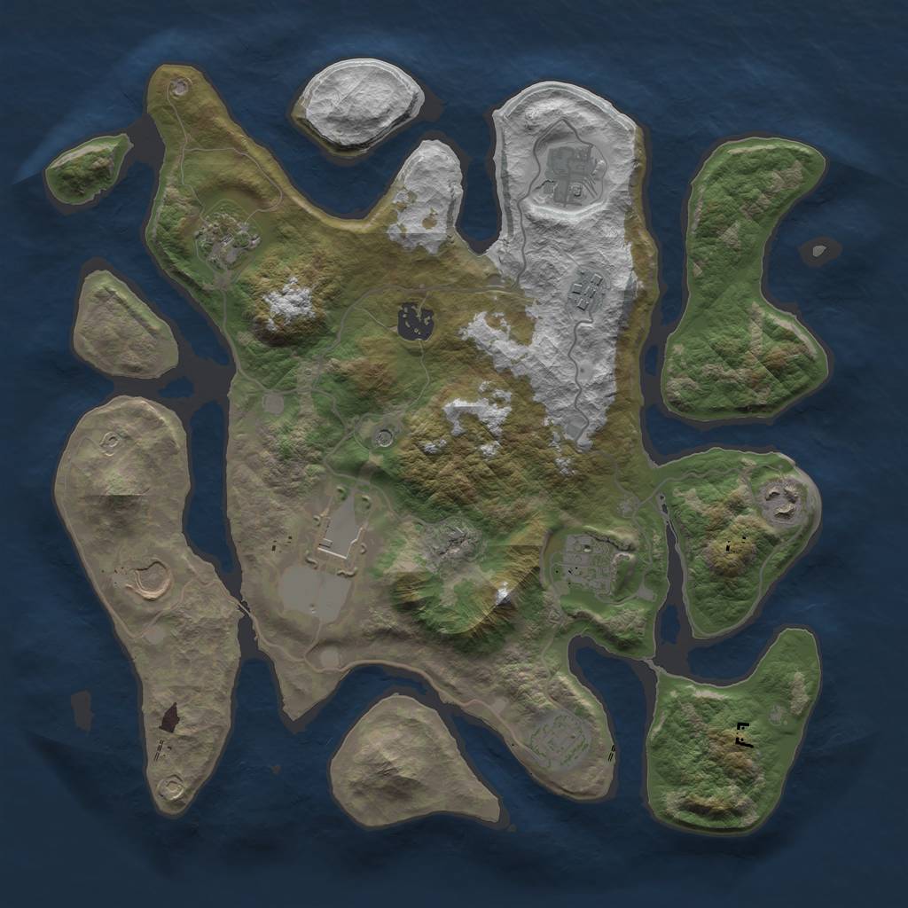 Rust Map: Barren, Size: 3550, Seed: 796124, 12 Monuments