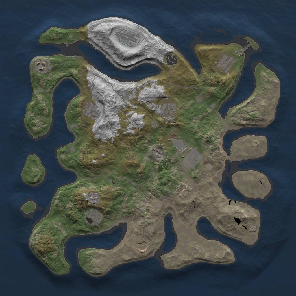 Rust Map: Barren, Size: 4000, Seed: 696889485, 14 Monuments