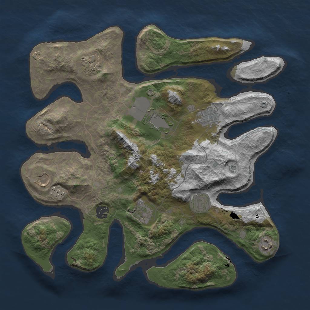 Rust Map: Barren, Size: 3550, Seed: 752882, 12 Monuments