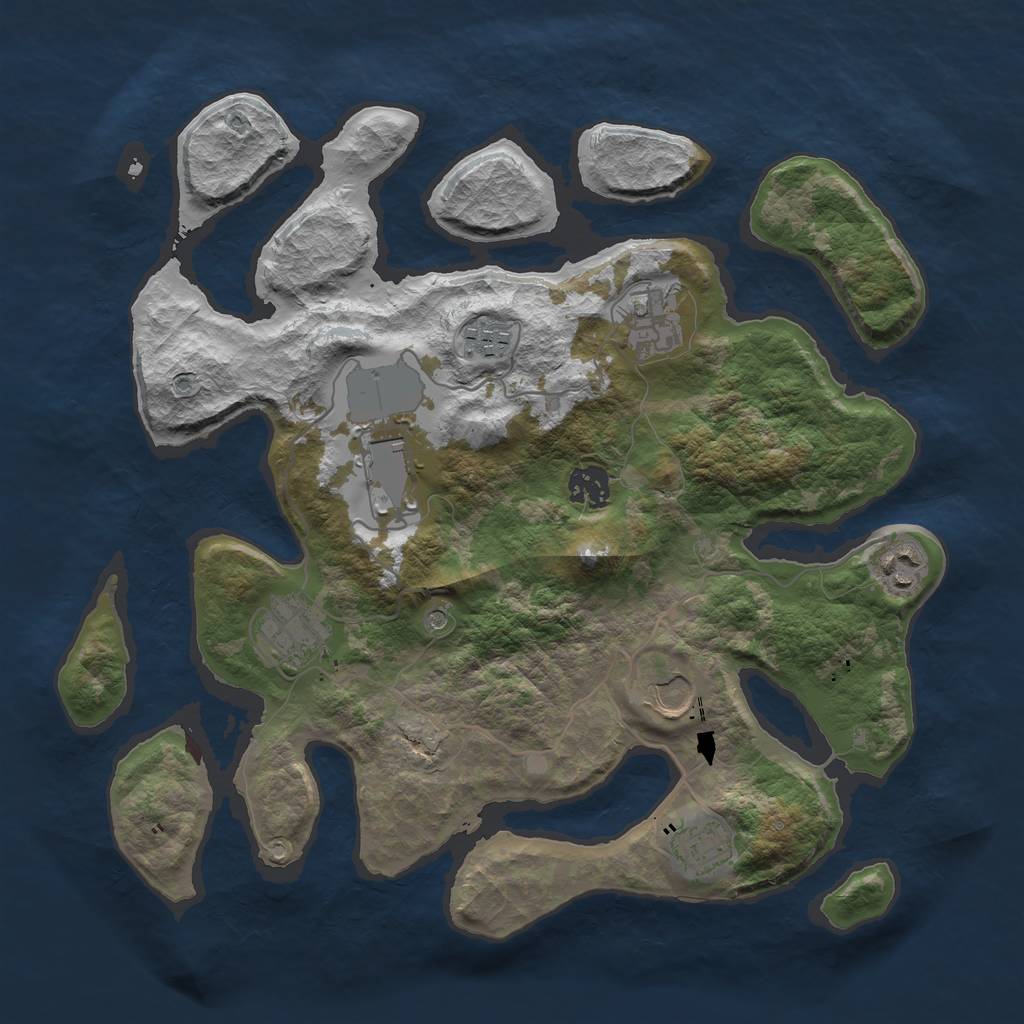 Rust Map: Barren, Size: 3550, Seed: 190112, 11 Monuments