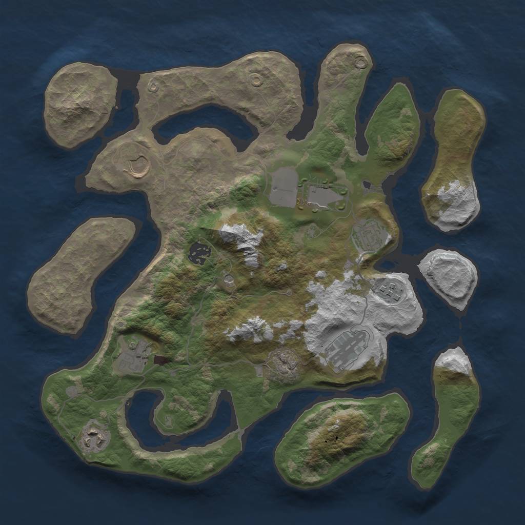 Rust Map: Barren, Size: 3550, Seed: 566805, 11 Monuments