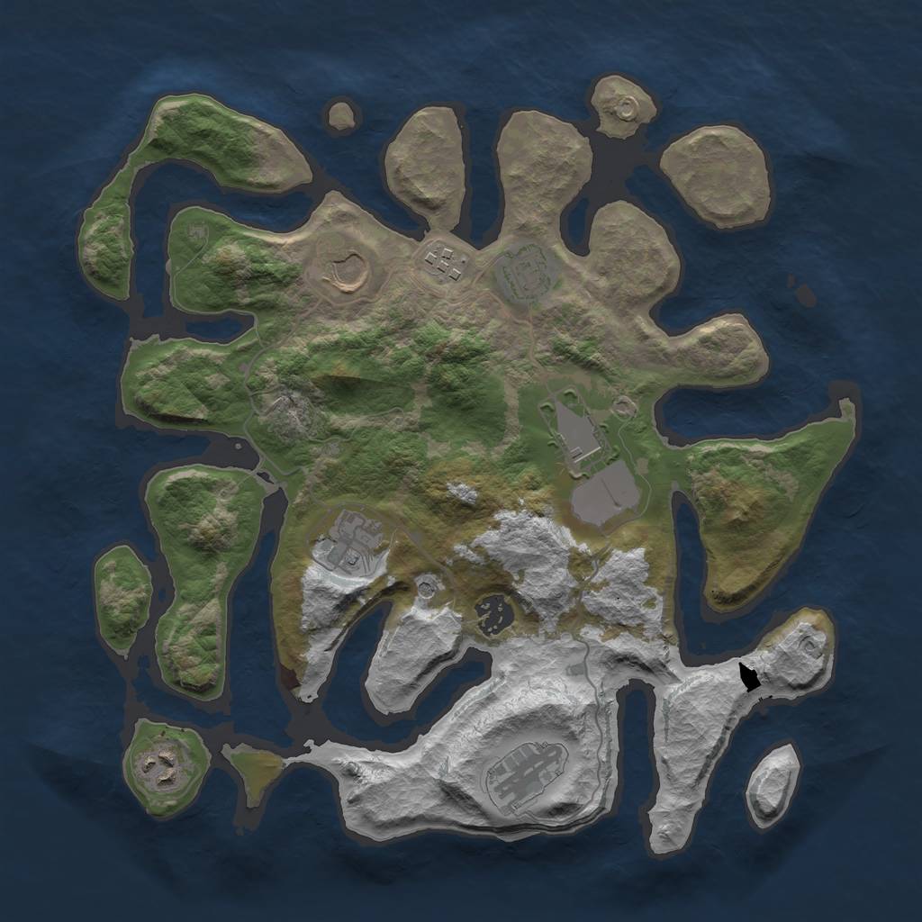 Rust Map: Barren, Size: 3550, Seed: 389936, 11 Monuments