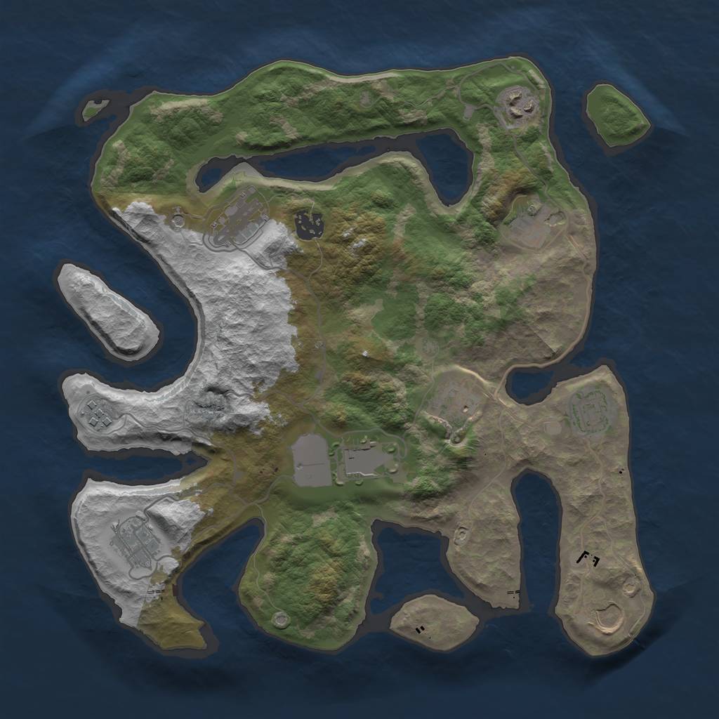 Rust Map: Barren, Size: 3550, Seed: 574538, 13 Monuments