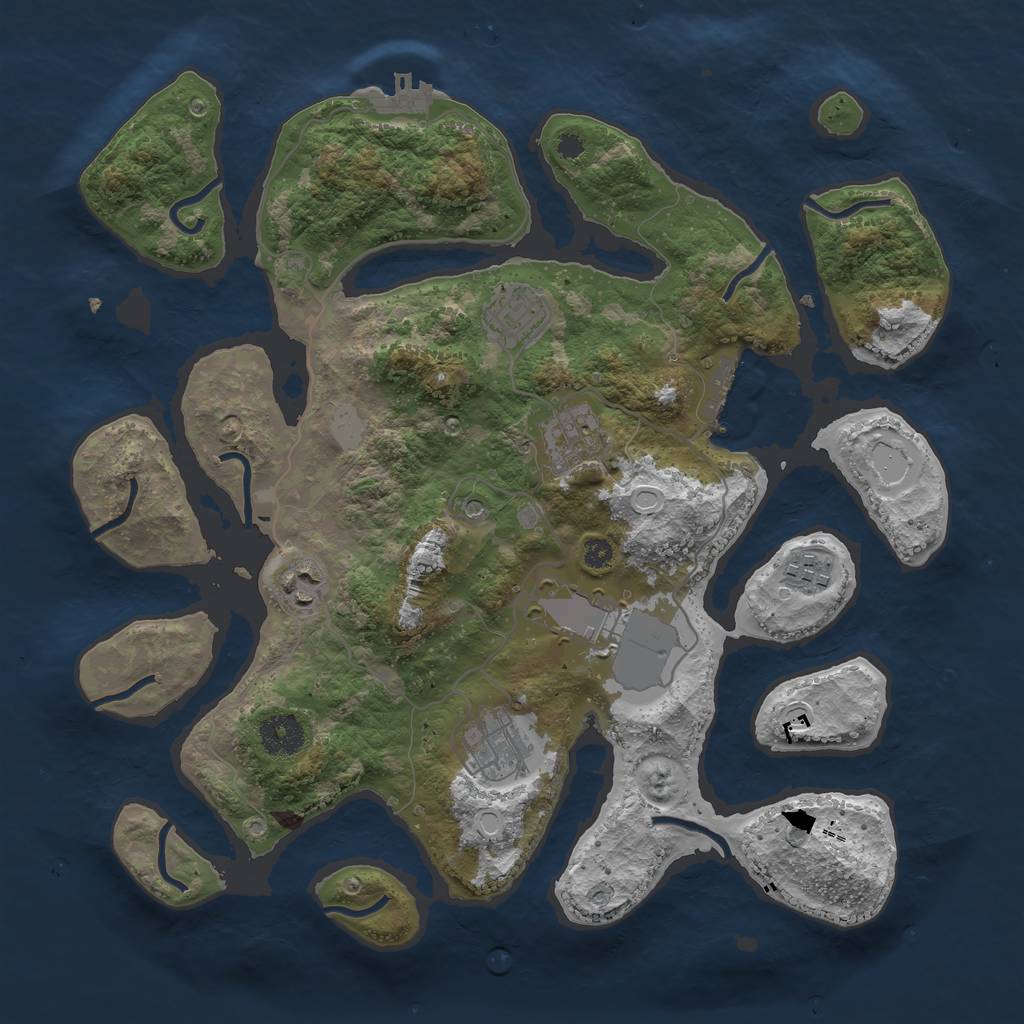 Rust Map: Procedural Map, Size: 3550, Seed: 397460, 14 Monuments