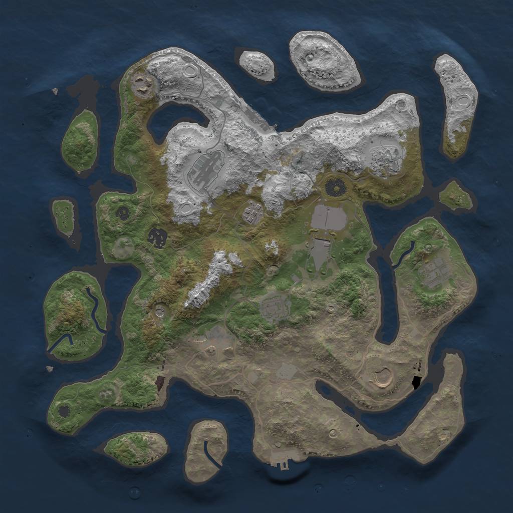 Rust Map: Procedural Map, Size: 3850, Seed: 998308304, 18 Monuments