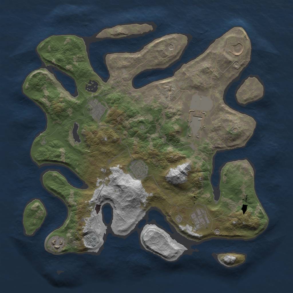 Rust Map: Barren, Size: 3550, Seed: 705092, 11 Monuments