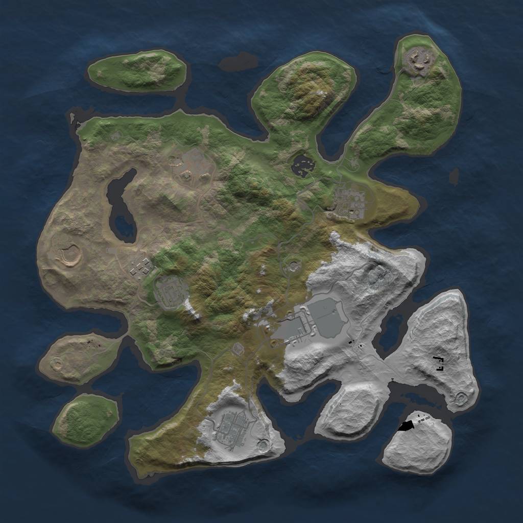 Rust Map: Barren, Size: 3550, Seed: 245820, 12 Monuments