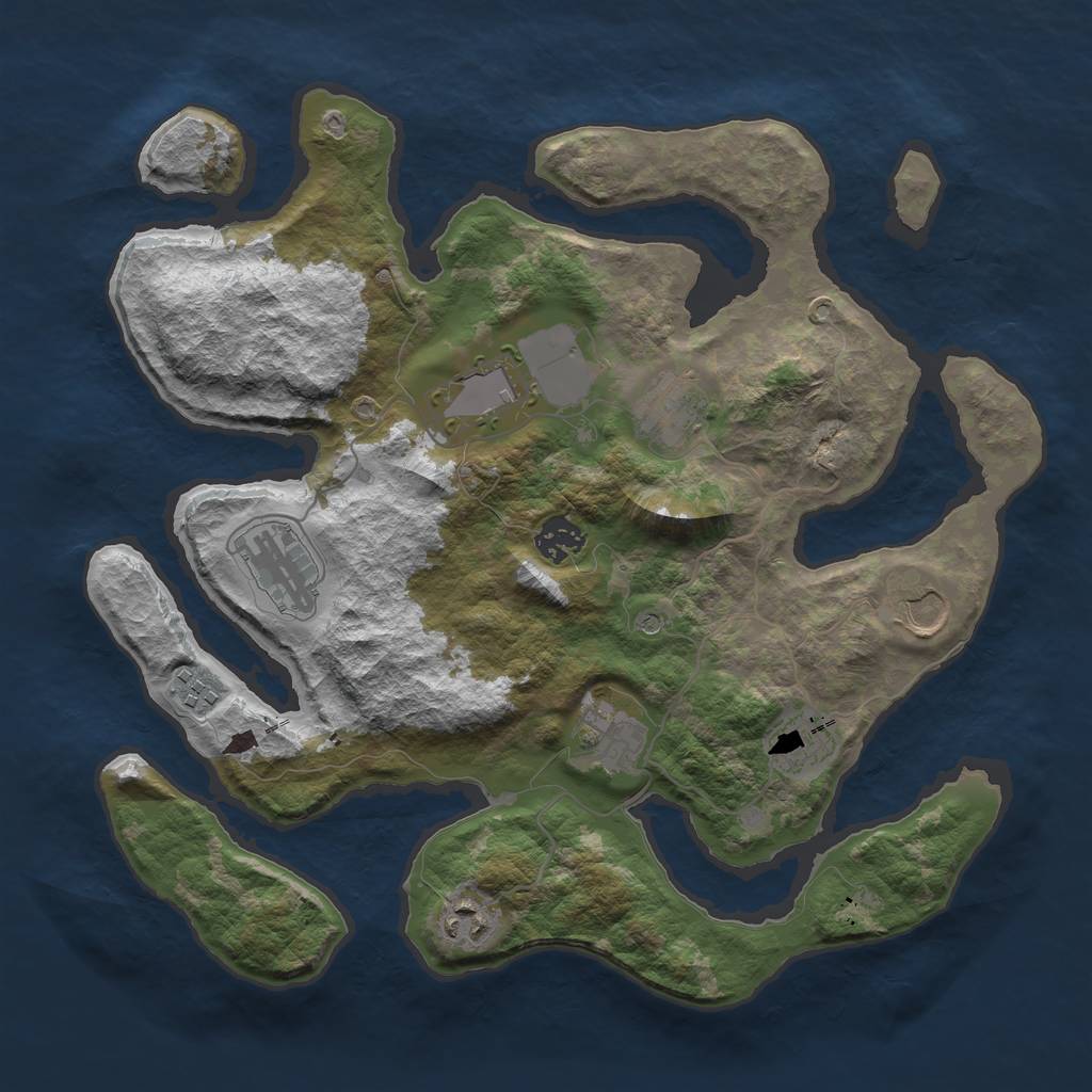 Rust Map: Barren, Size: 3550, Seed: 428924, 12 Monuments