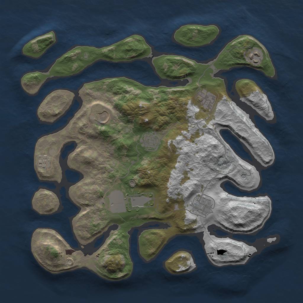 Rust Map: Barren, Size: 3550, Seed: 666036, 10 Monuments