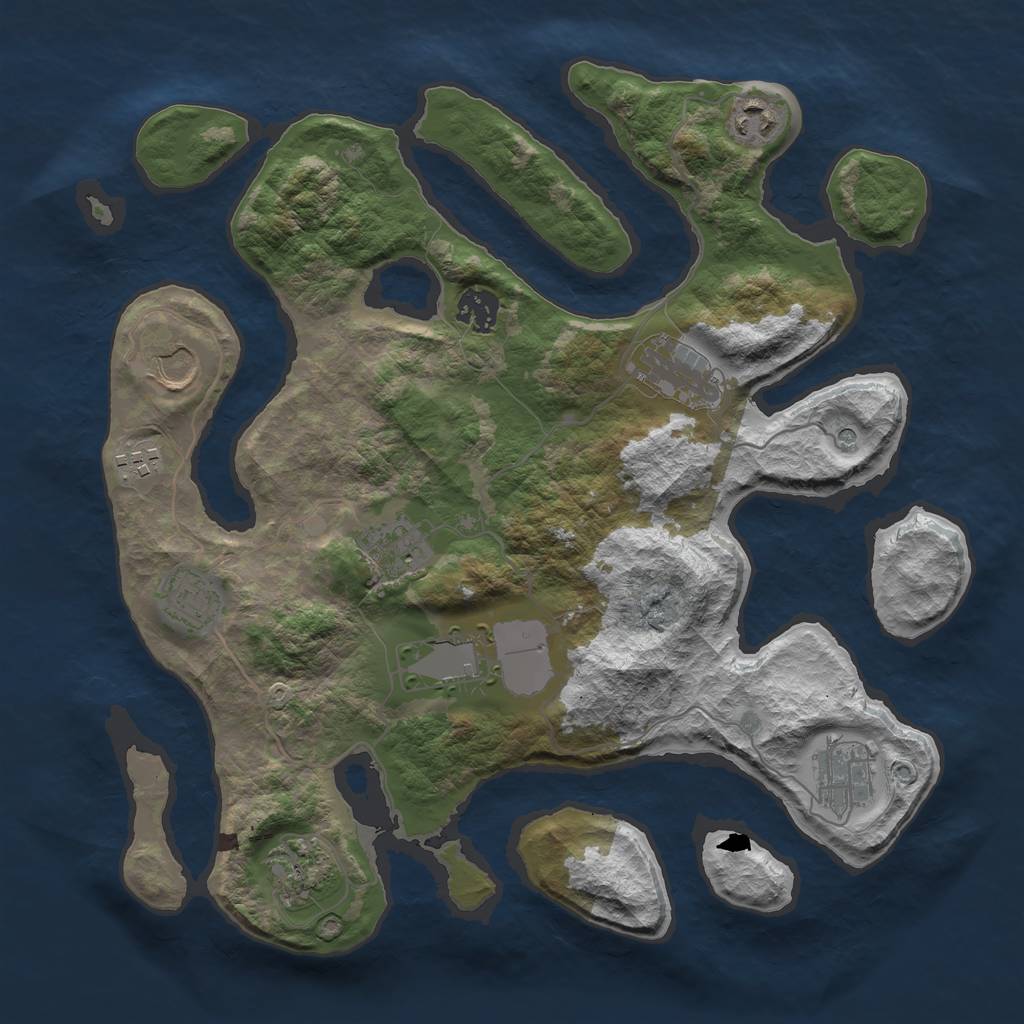 Rust Map: Barren, Size: 3550, Seed: 813397, 13 Monuments