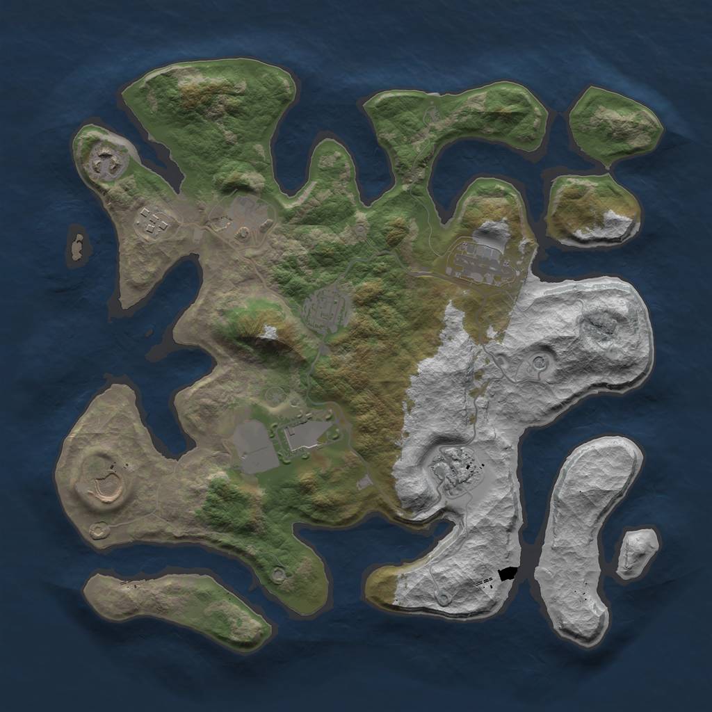 Rust Map: Barren, Size: 3550, Seed: 721042, 11 Monuments