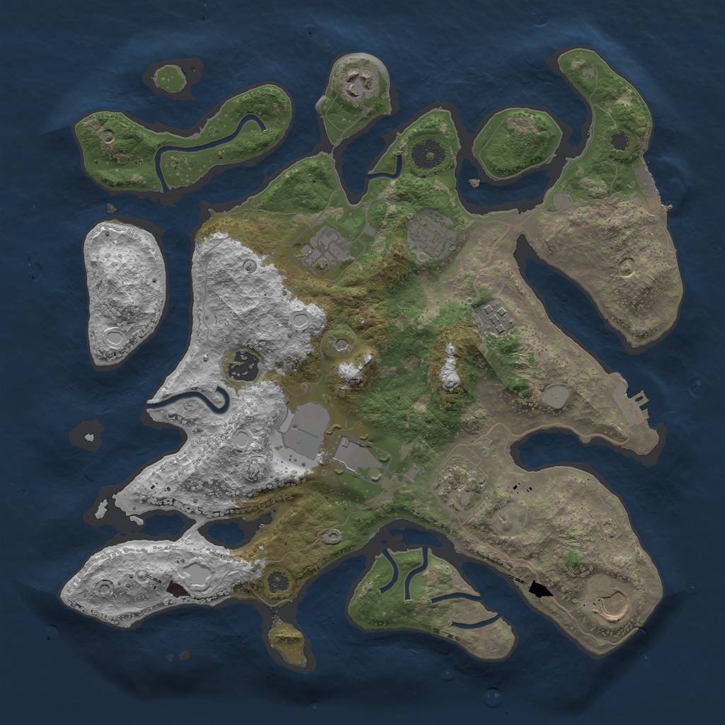 Rust Map: Procedural Map, Size: 3550, Seed: 37045, 16 Monuments