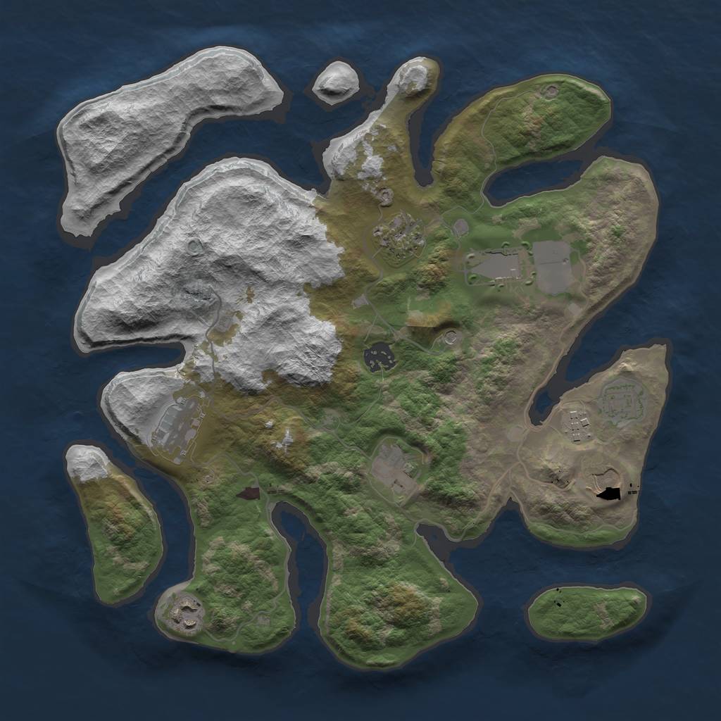 Rust Map: Barren, Size: 3550, Seed: 758917, 12 Monuments