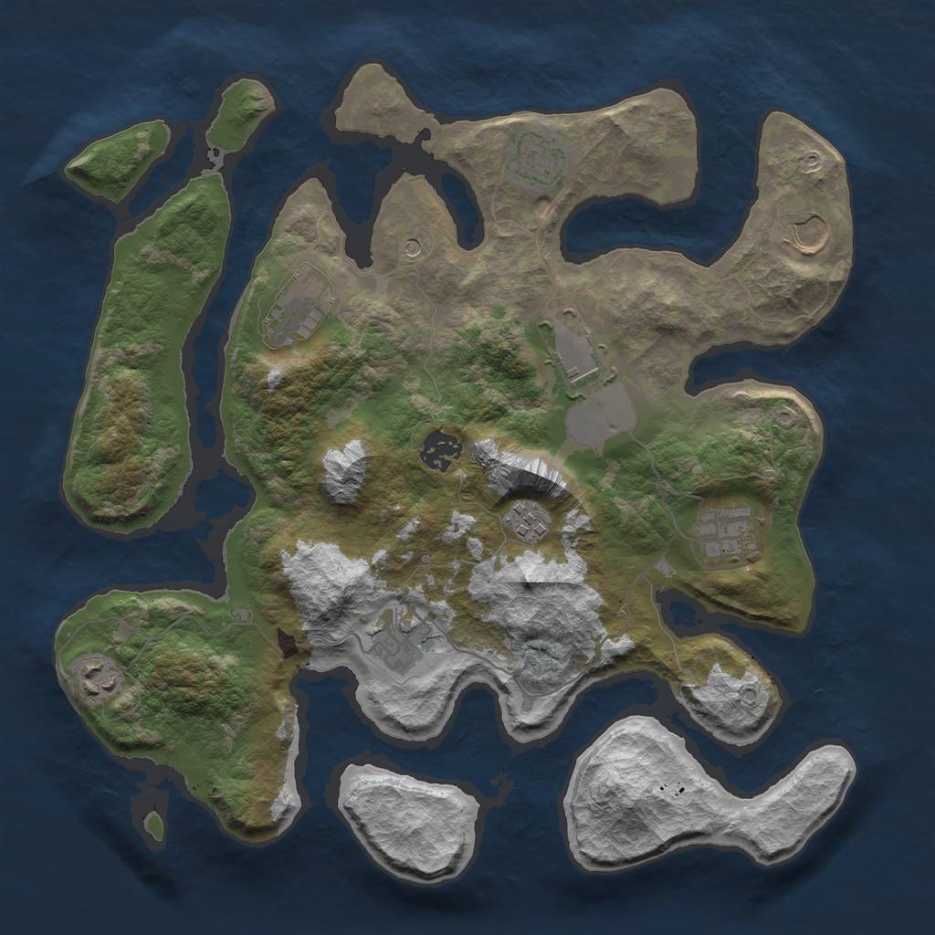 Rust Map: Barren, Size: 3550, Seed: 176490, 12 Monuments