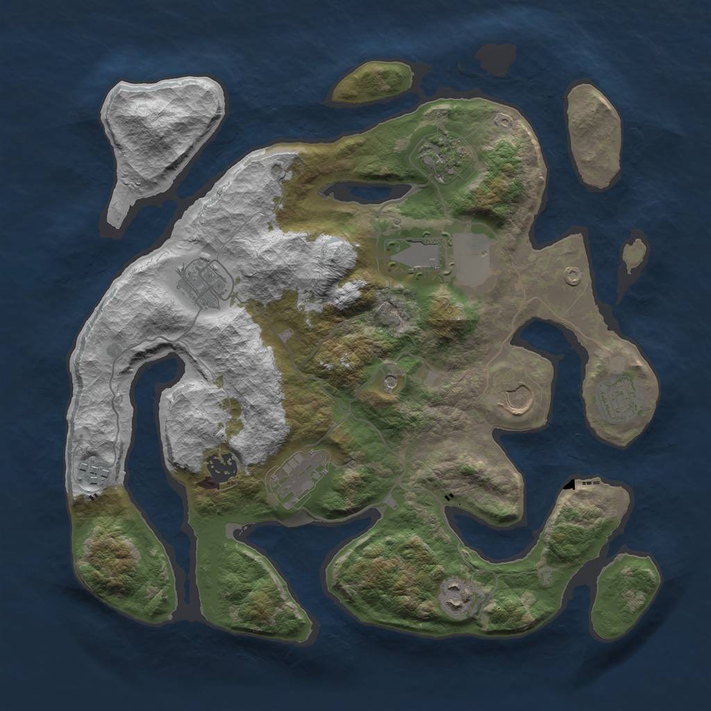 Rust Map: Barren, Size: 3550, Seed: 770682, 12 Monuments