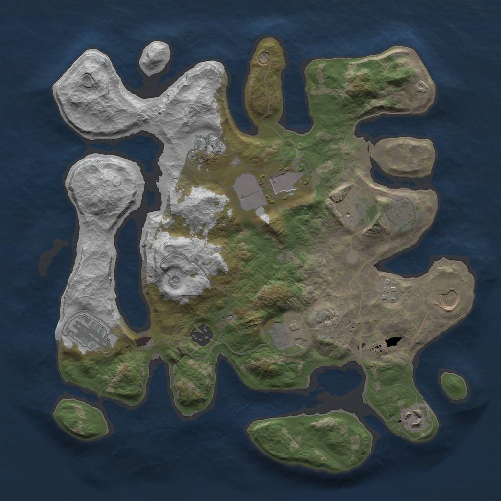 Rust Map: Barren, Size: 3550, Seed: 764865, 13 Monuments