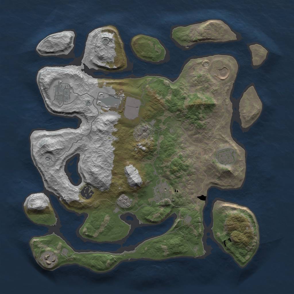 Rust Map: Barren, Size: 3550, Seed: 608930, 11 Monuments