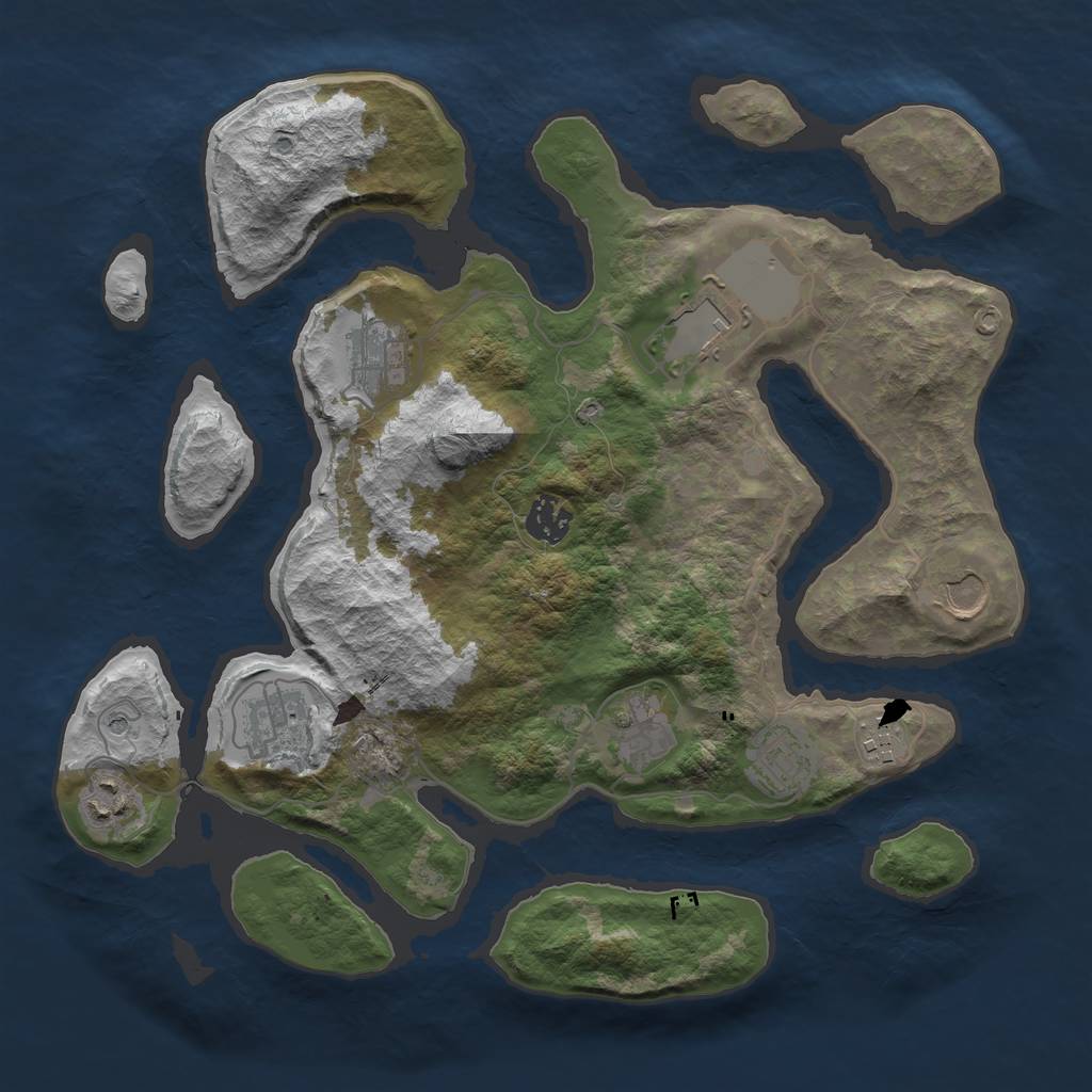 Rust Map: Barren, Size: 3550, Seed: 70284, 12 Monuments