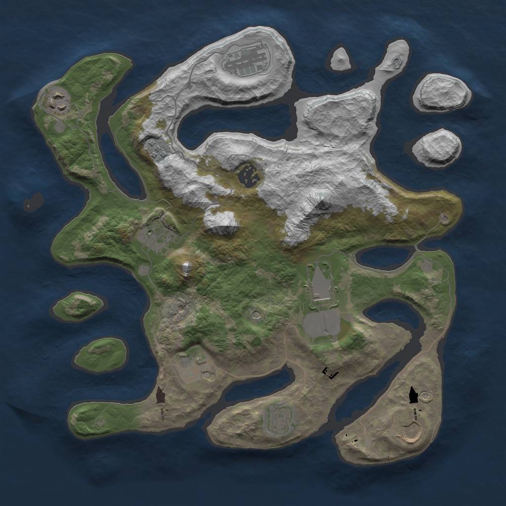 Rust Map: Barren, Size: 3550, Seed: 672110, 12 Monuments