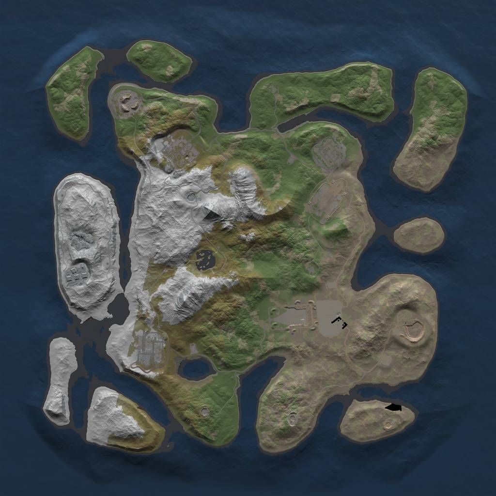 Rust Map: Barren, Size: 3550, Seed: 999550, 12 Monuments