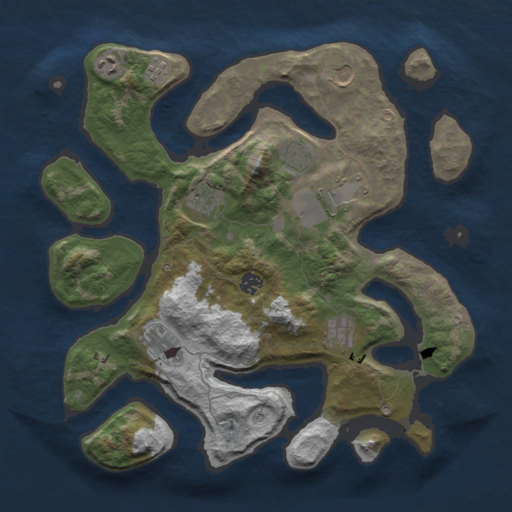 Rust Map: Barren, Size: 3500, Seed: 4444, 12 Monuments