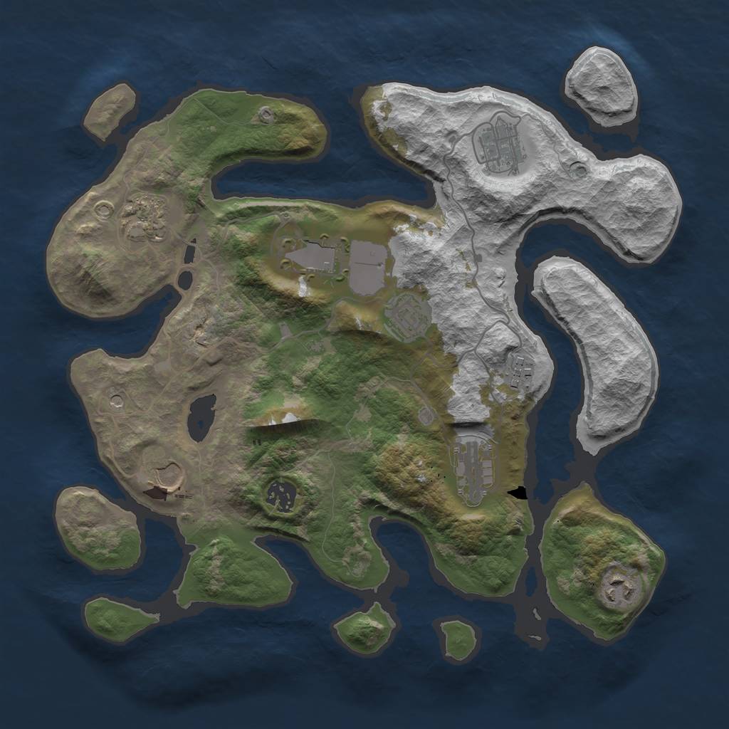 Rust Map: Barren, Size: 3550, Seed: 313917, 12 Monuments